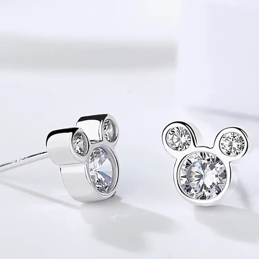 Silver Mickey Mouse Stud Earrings. New.